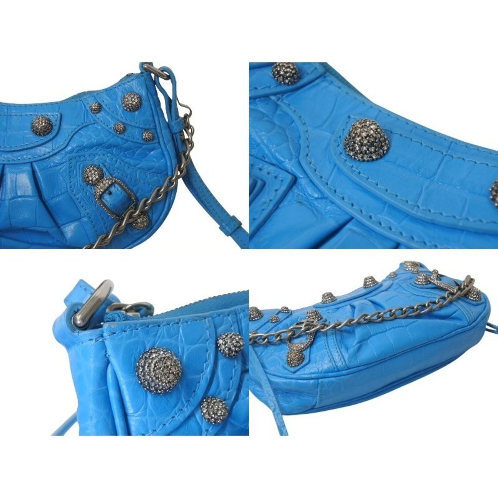 BALENCIAGA Le Cagole Shoulder Bag Rhinestones Blue Calfskin - Picture 6 of 10